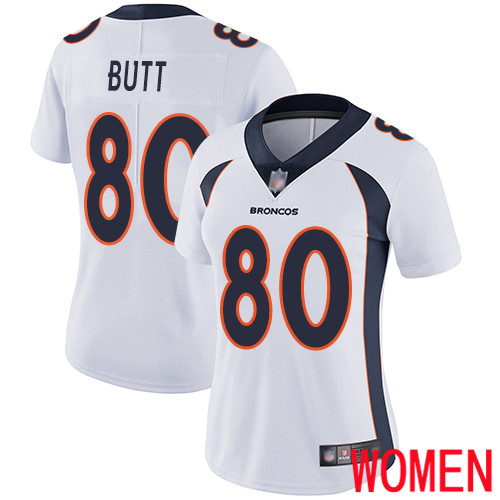 Women Denver Broncos #80 Jake Butt White Vapor Untouchable Limited Player Football NFL Jersey->women nfl jersey->Women Jersey